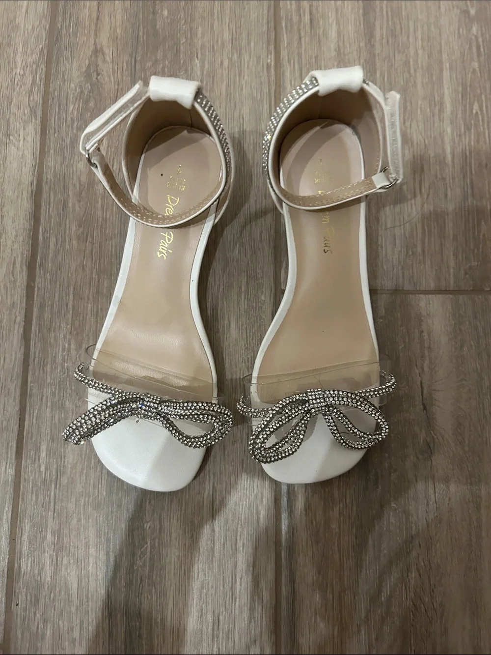 Dream Pairs White Girls Rhinestone Bow Ankle-Strap Sandals